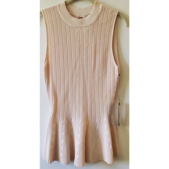NWT WOMENS MEDIUM EVA MENDES BEIGE PEPLUM SLEEVELESS RIBBED KNIT SWEATER - Picture 1 of 11